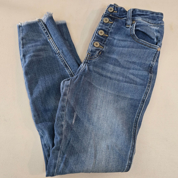 KanCan Jeans Women's 29 Cut Off Distress Button Fly Skinny High Rise Medium Wash - Picture 13 of 15